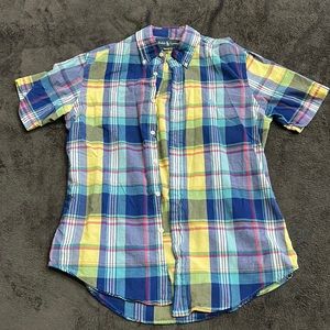 Ralph Lauren button down long sleeve shirt. Fun blue/yellow color combo. Size M